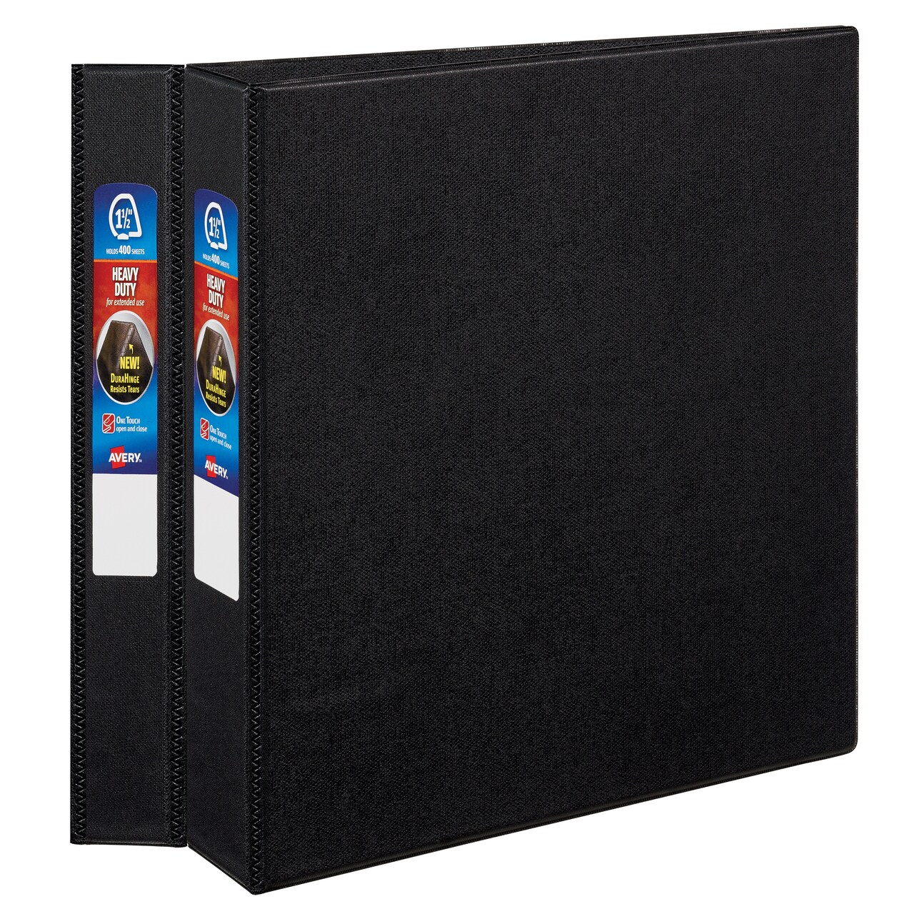 Avery Heavy-Duty 3 Ring Binders, 1.5 Inch One Touch EZD Rings, 2 Black Binders (46046)